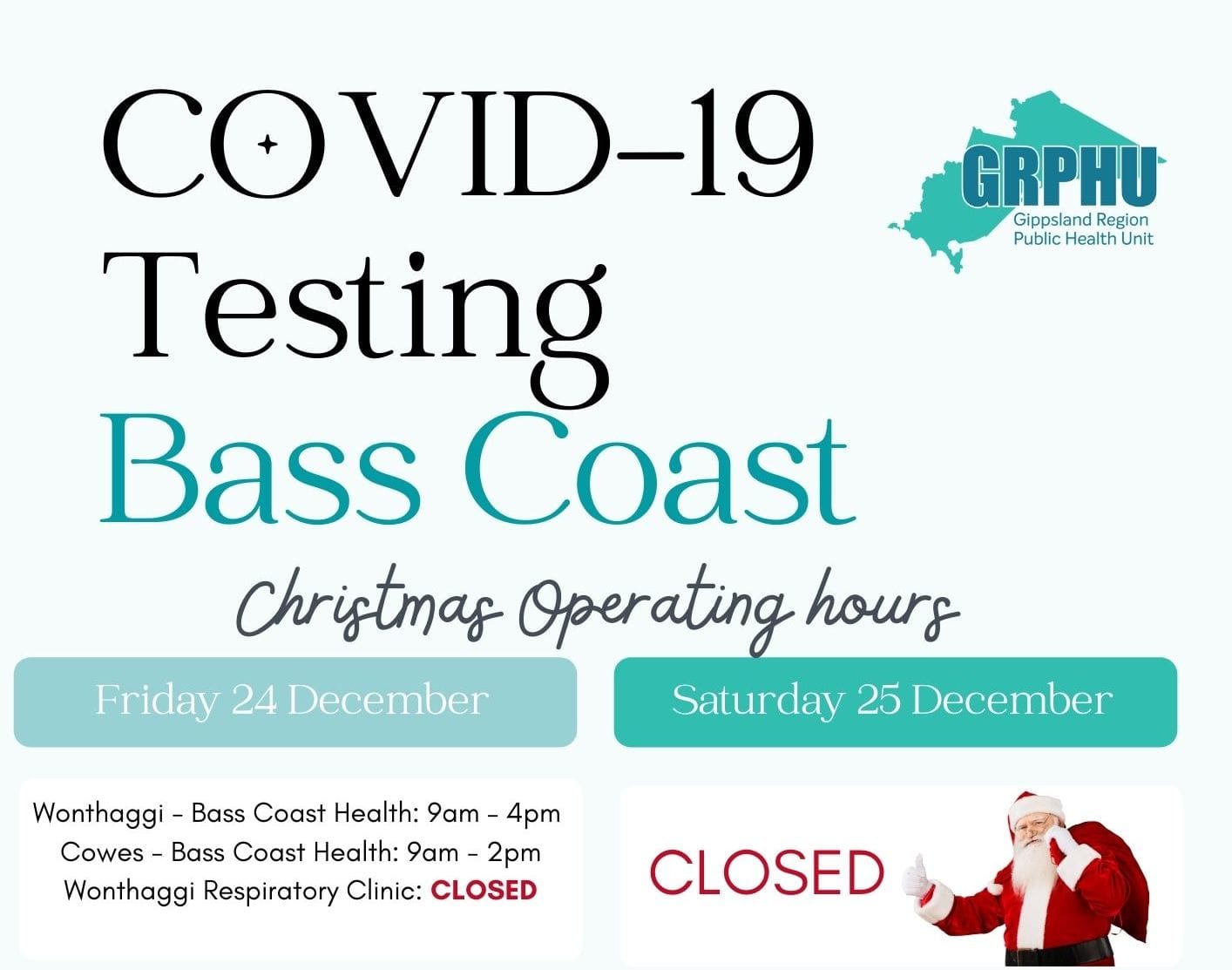 Covid test times for Christmas and New Year