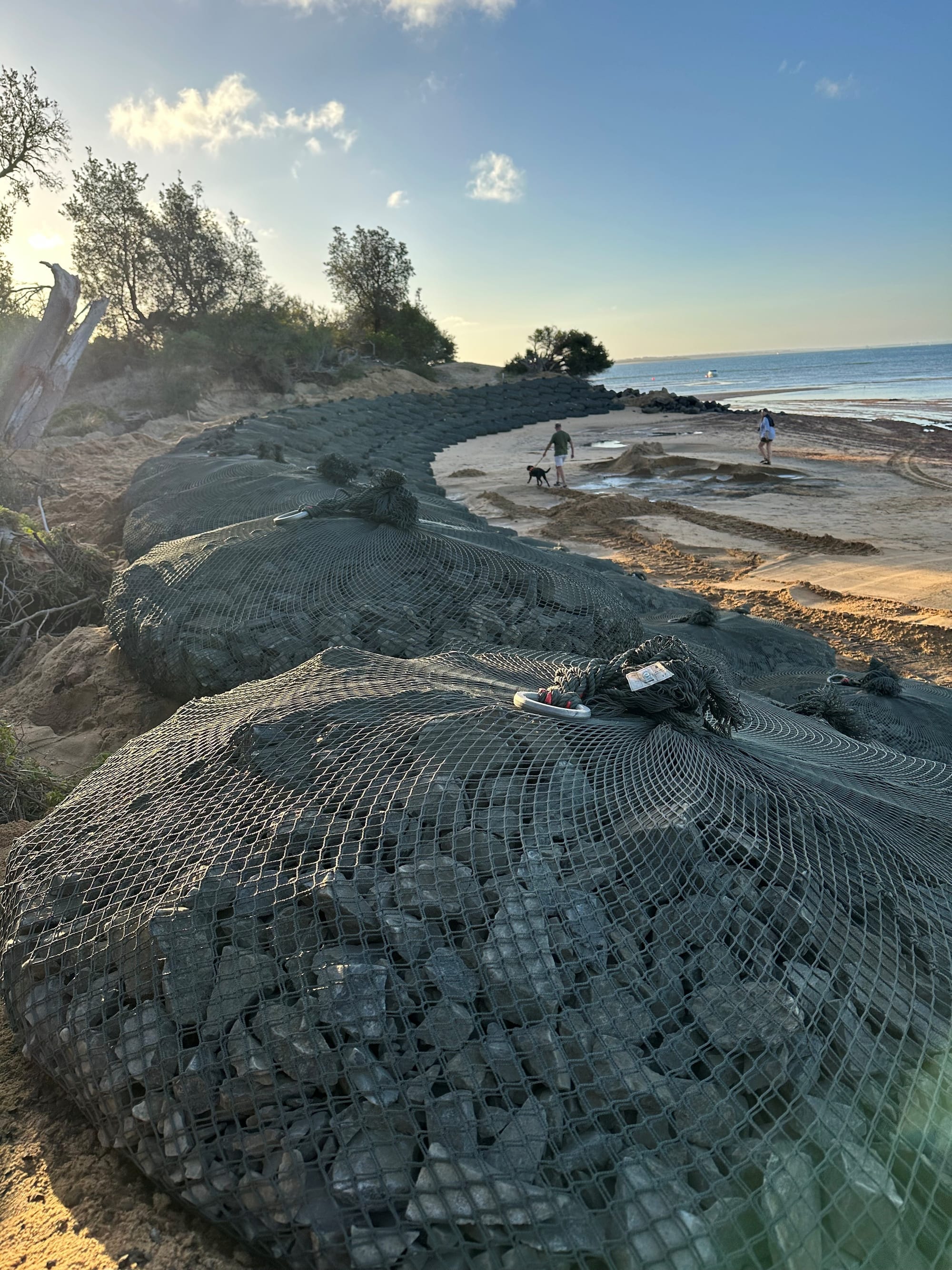 Rock bags line Silverleaves beach