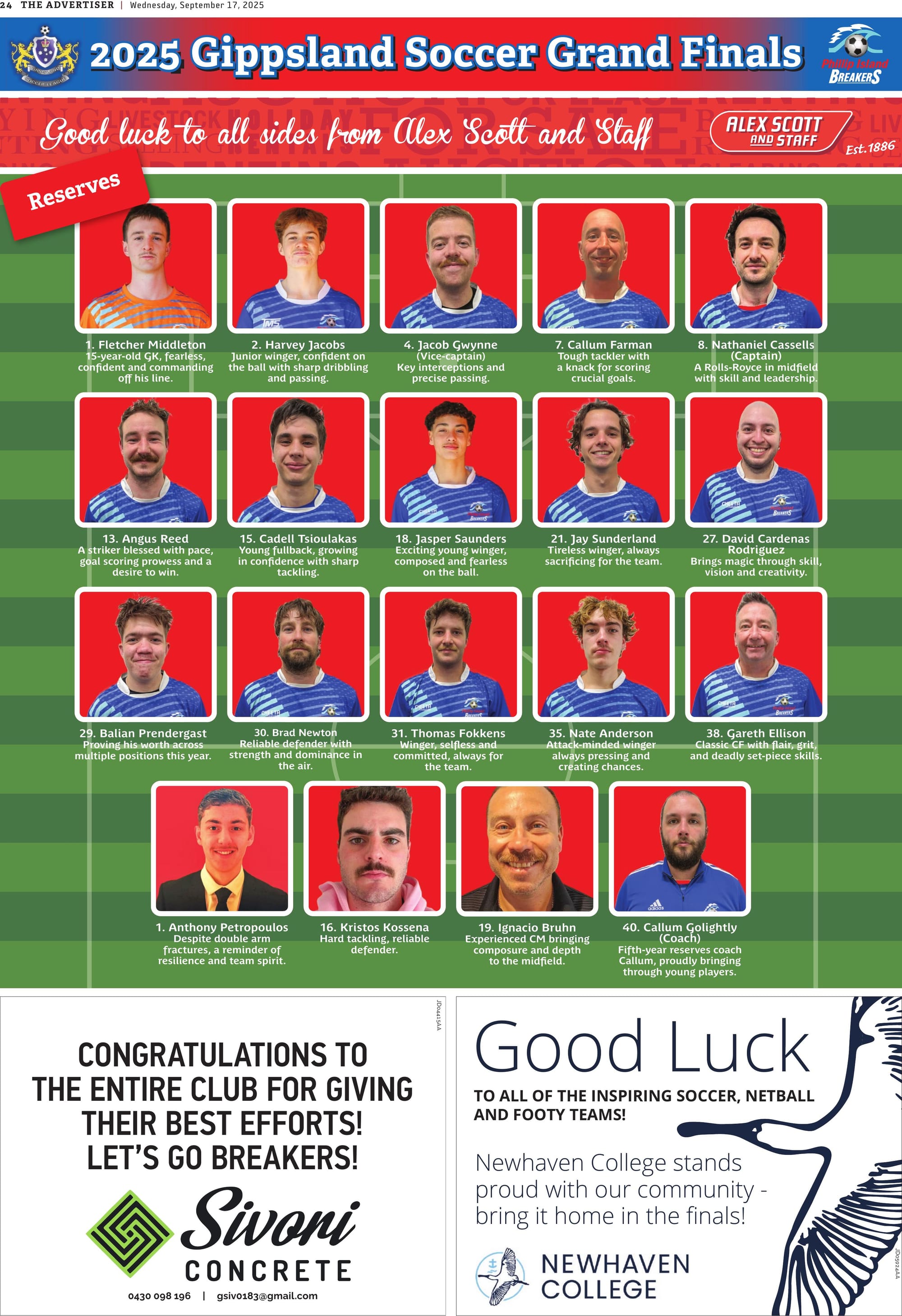 Reservers Grand Final Soccer team 2025