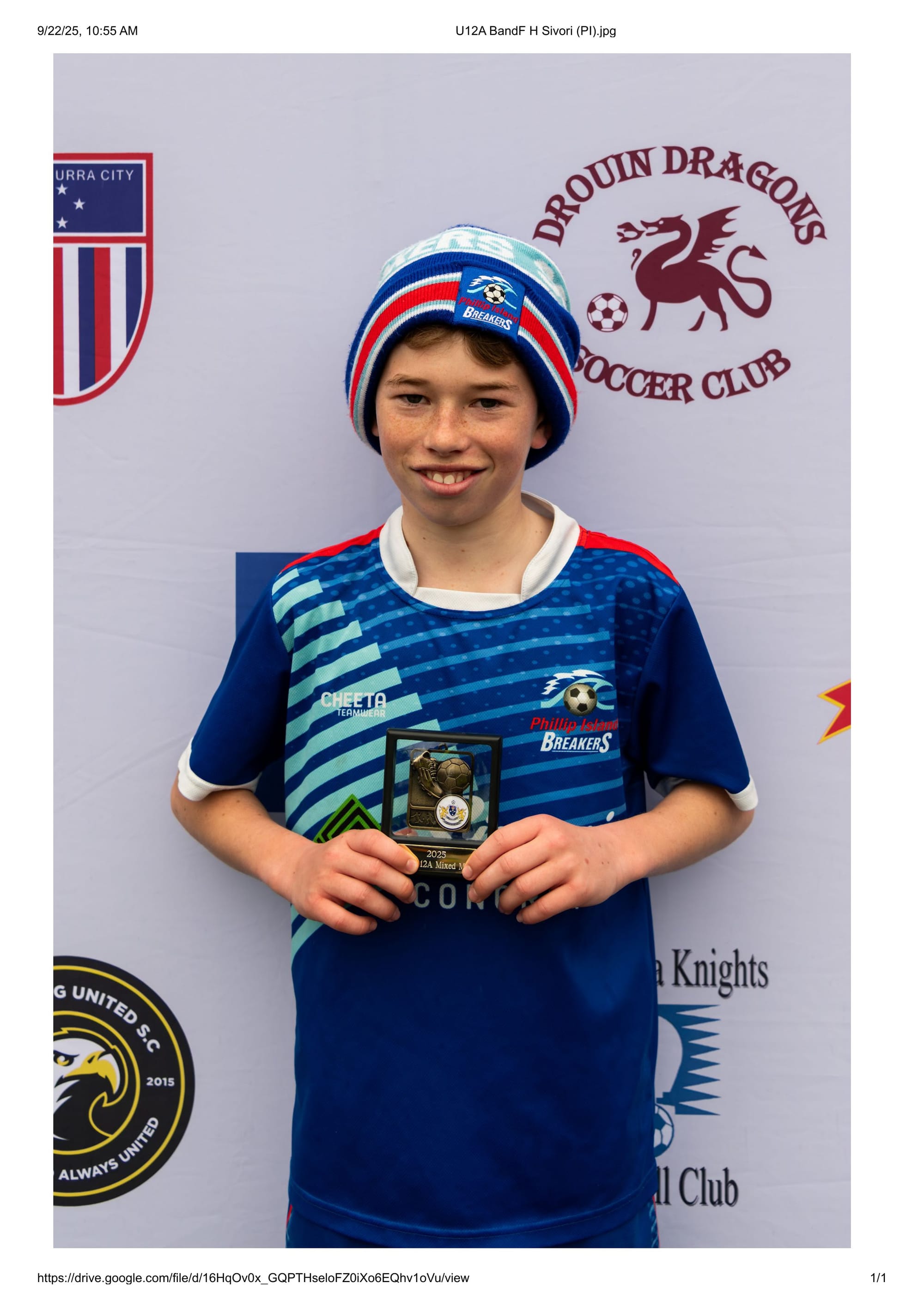 Harry Sivori was awarded the Best and Fairest in the U12A Mixed Grand Final.