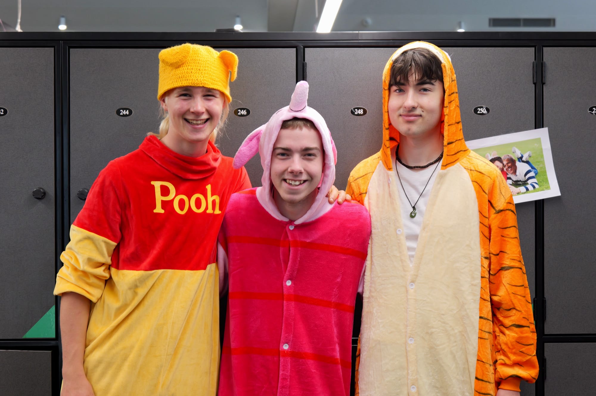 Year 12 students Joey Thompson, Archie Robson and Gabriel Di Falco went to Pooh Corner on their last day of school.