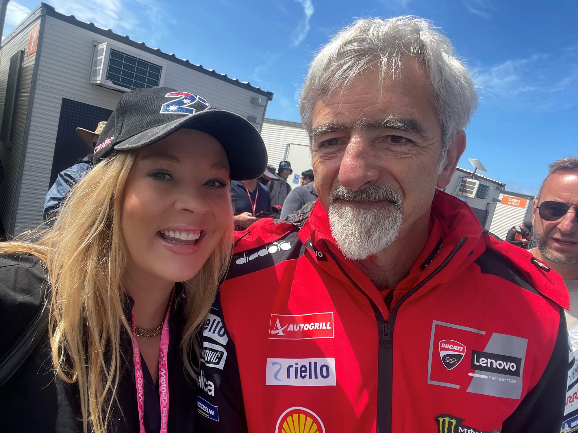 Katrina Lawrence with Luigi Dall’Igna, CEO and boss of the Ducati team. Photo: Katrina Lawrence.