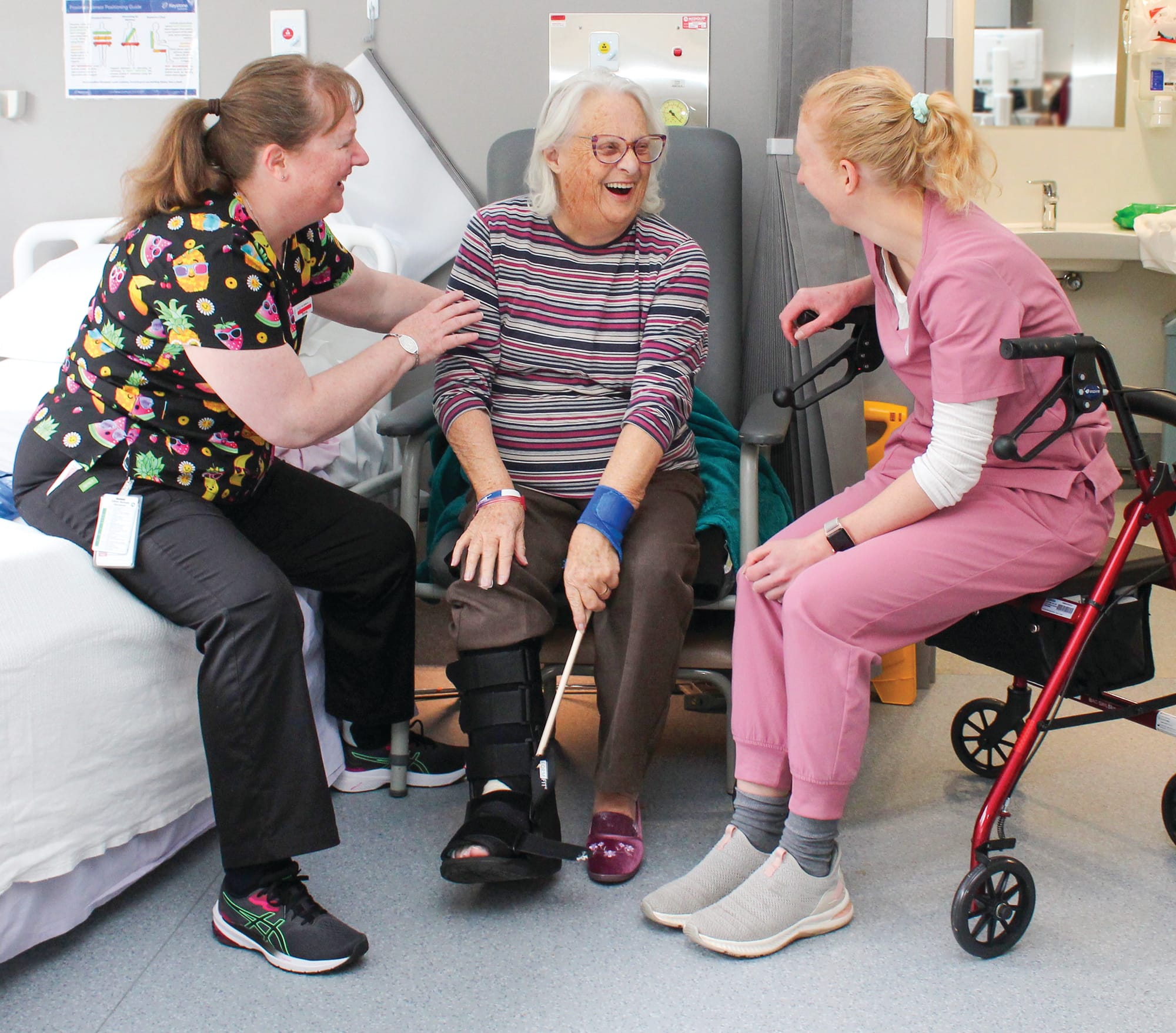 Allied Health Assistant Donna Martin and Occupational Therapist Abbie Eastick help Armitage patient Jennifer Pettigrew.